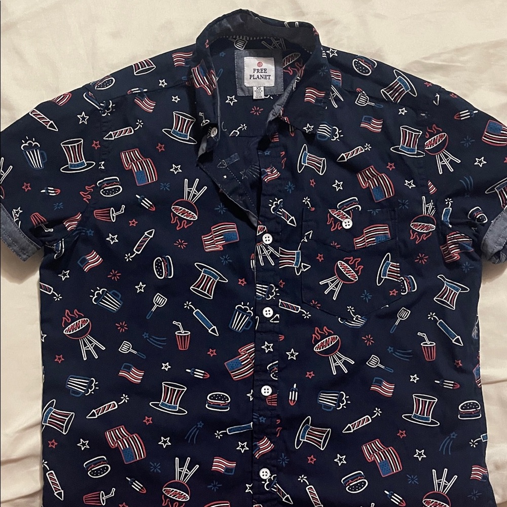 Patriotic Navy Blue Men's Button Up Shirt